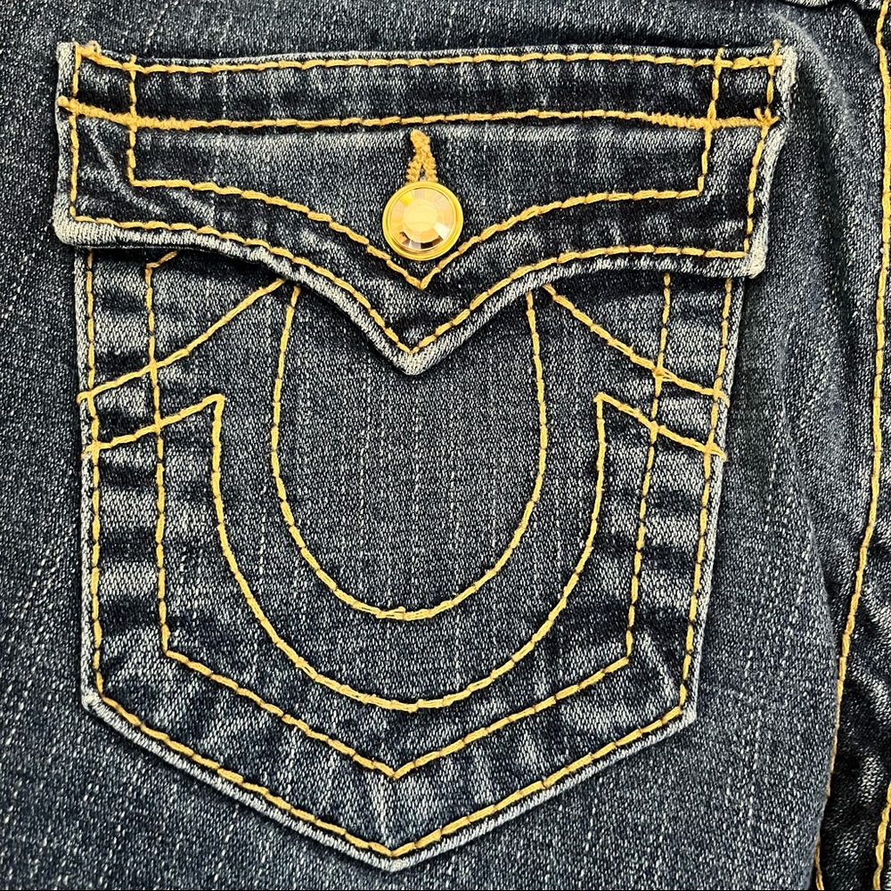 TRUE RELIGION RARE Yellow Crystal Button Flare Jeans Western Glam Bootcut Beauty - Picture 6 of 16